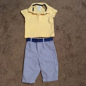 Chaps Yellow Polo & Blue Stripe Seersucker Pants